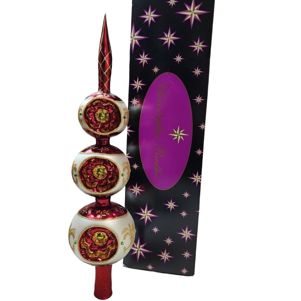 Christopher Radko Renaissance 3 Reflector Finial Tree Topper Hand Blown Poland